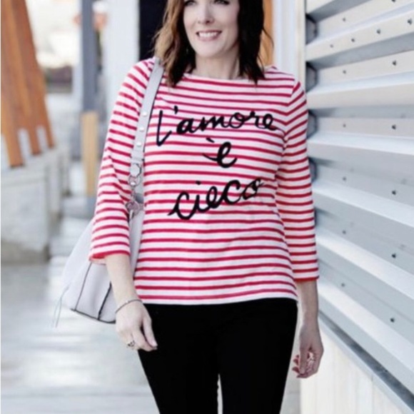 J. Crew L’amore è Cieco red and white striped boatneck 3/4 sleeve top, Large - Picture 6 of 12